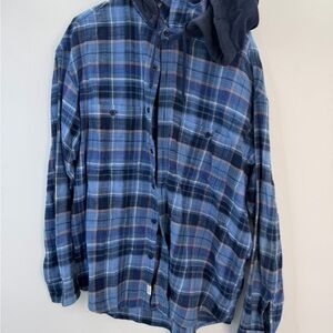 🔵 AE Hooded Flannel Shirt | Men’s L | Blue Plaid